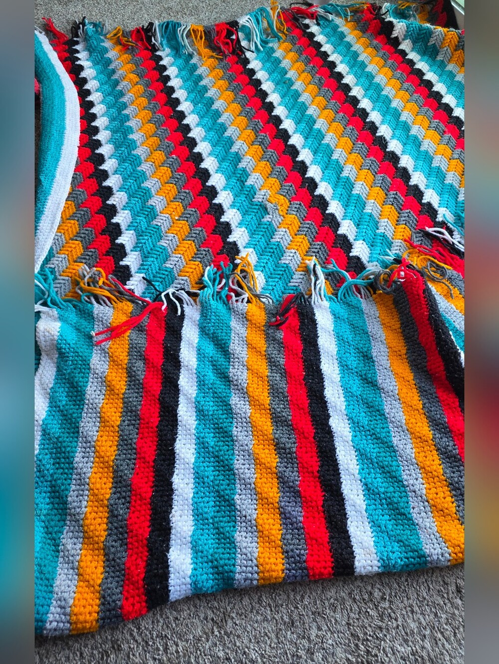 Vintage Crochet Blanket For Twin Bed Cottagecore Boho Stripes